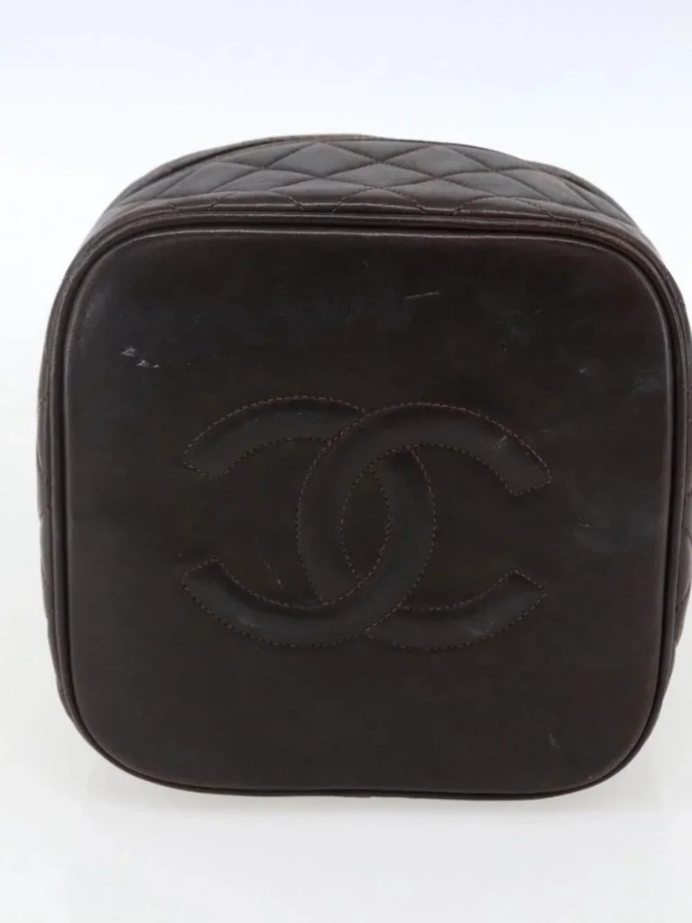 CHANEL Matelasse Vanity Hand Bag Lamb Skin Dark Brown Gold CC Auth 170916